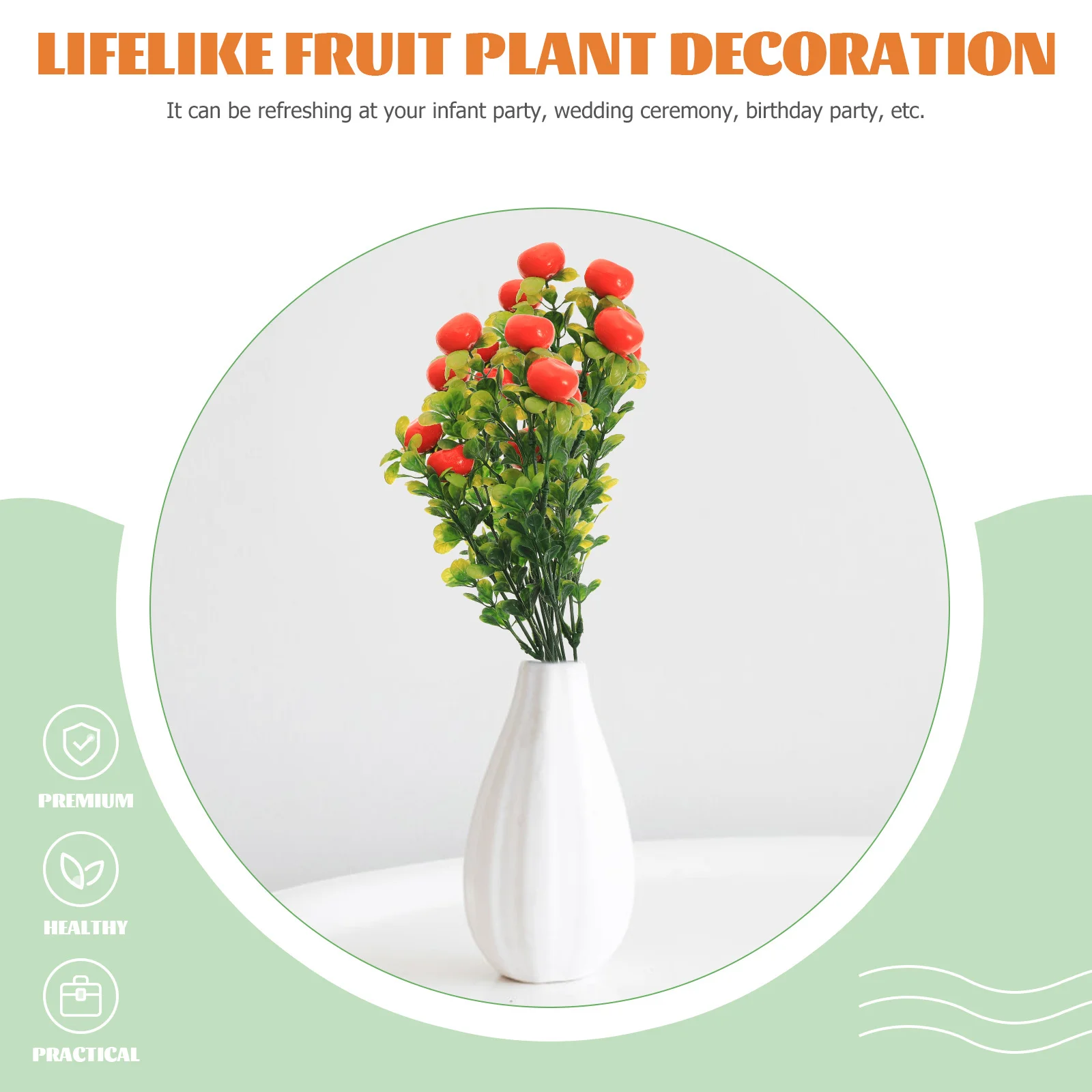 

2Pcs Artificial Fruit Plants Branches Plastic Decor Bright Color Lifelike Fake Fruits Table Centerpiece Dining Room Party