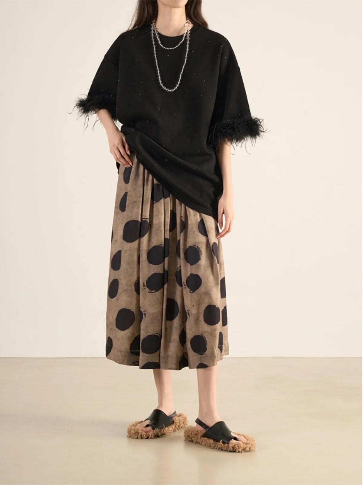 

LANVIVIER Feather Detachable Fla Diamond Hidden ket Pine Pattern Loose ape f Sve T irt Casual Sle Sprin...