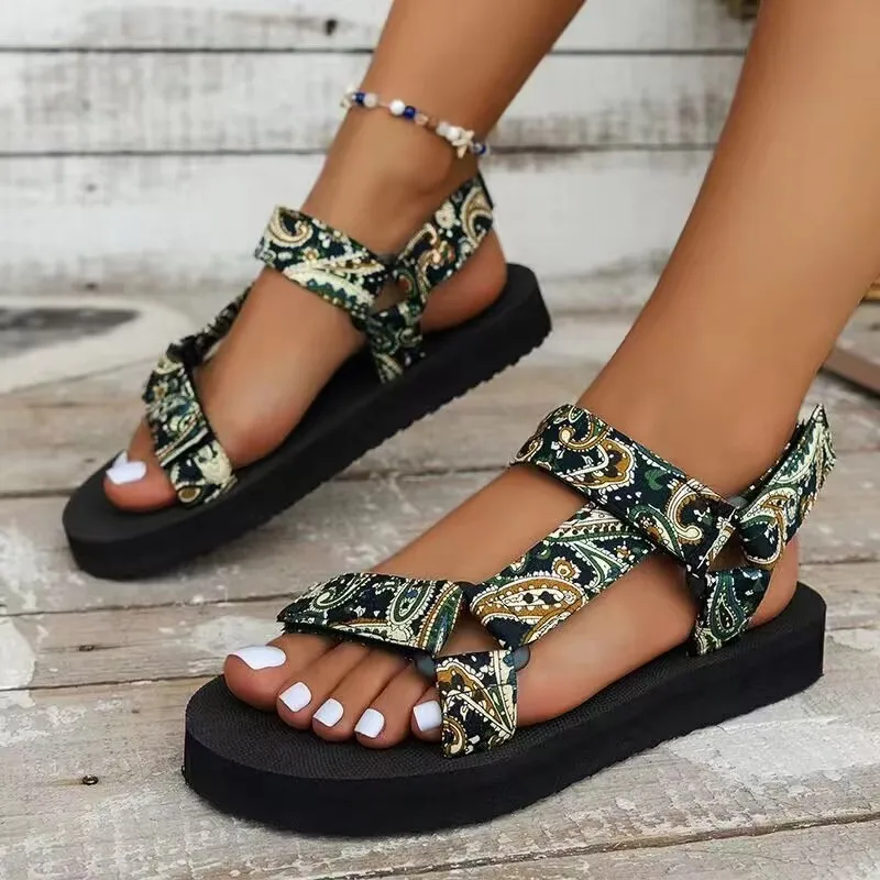 Summer Flat Women's Shoes Outdoor Sandals Casual Women Slippers Hemp Rope Set Foot Beach Sandals Large Size Hook & Loop Sandals image 4