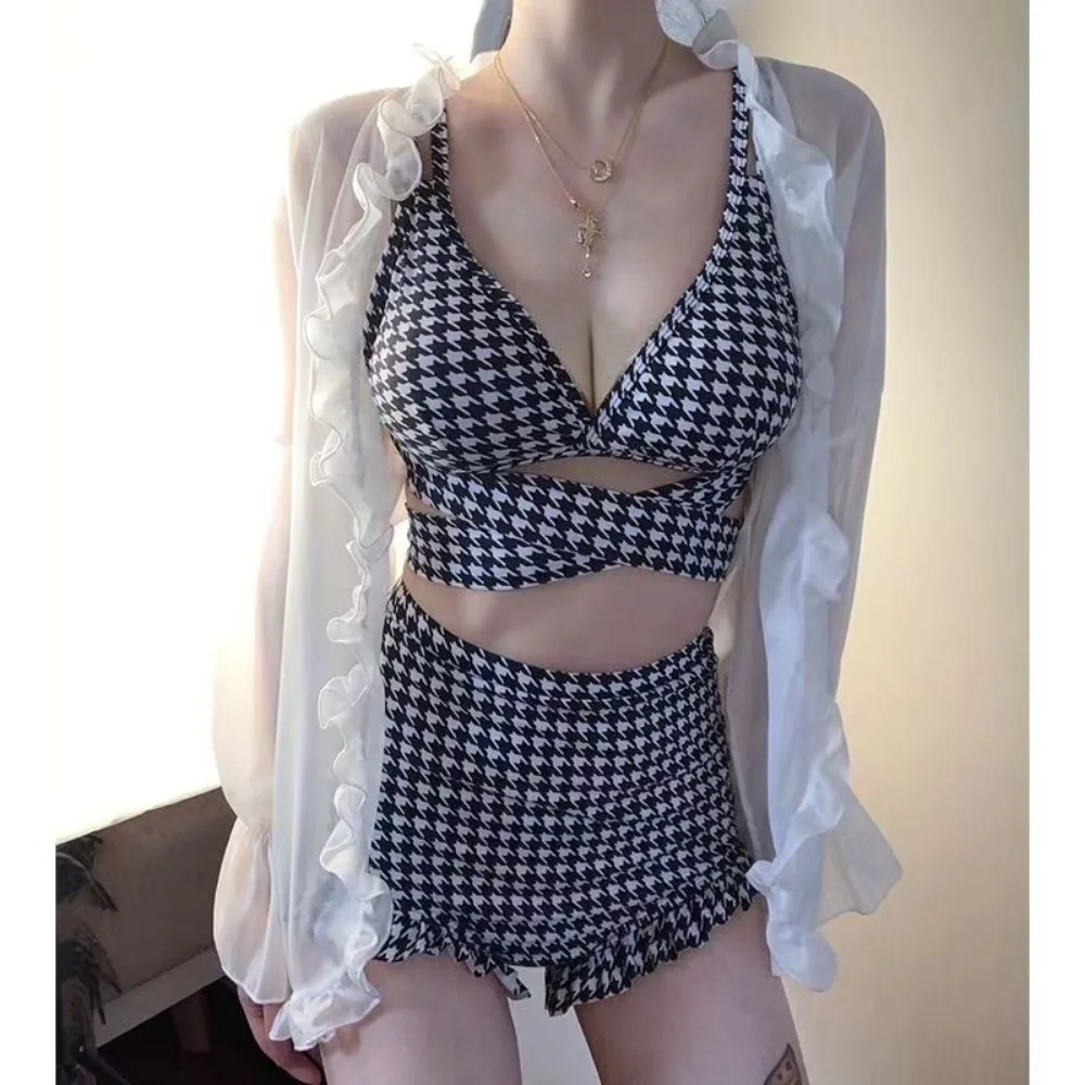 Houndstooth Women Pole Dance Clothing High-waisted Stripper Outfit Dance Club Sexy Dance Wear for Women