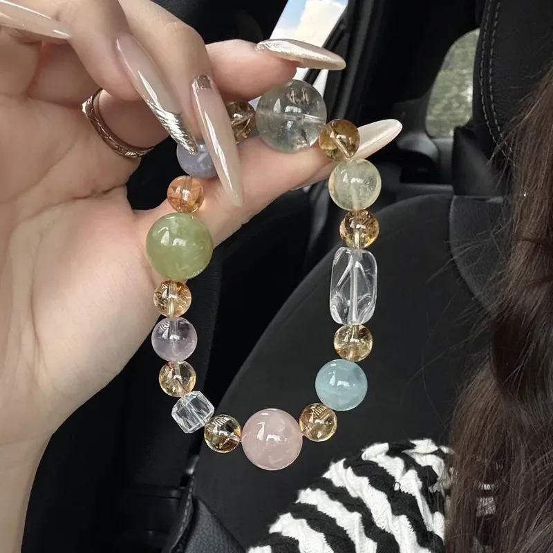Dopamine Design Color Crystal Duobao Bracelet Natural Lucky Green Ghost Xiuyu Pink Crystal White Crystal Bracelet