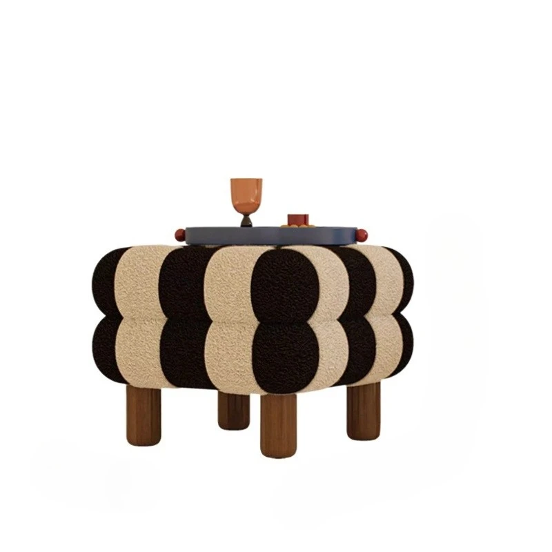 Modern Cream Color Low Stool Minimalist Checkerboard Vanity Seat Small Space Entryway Bench for Bedroom Closet Dressing Chair