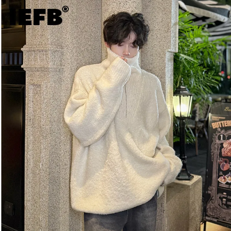 IEFB Korean Winter Zip-up Turtleneck Sweater Men Solid Color Pullover Casual Thickening Warm 2024  Fashion Knitwear 9C9015