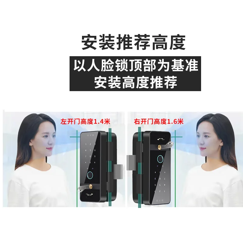 Glass Door Fingerprint Lock Framed Frameless Single and Double Door  Lock Access Control Lock Facial Recognition Free Punching