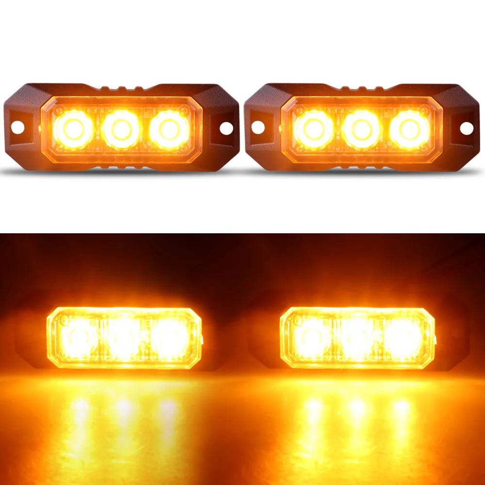 2PCSCar 3LED Flashing Strobe Lights for Truck Vehicle Mini Grille Light Emergency Beacon Hazard Warning Lights has Sync Function