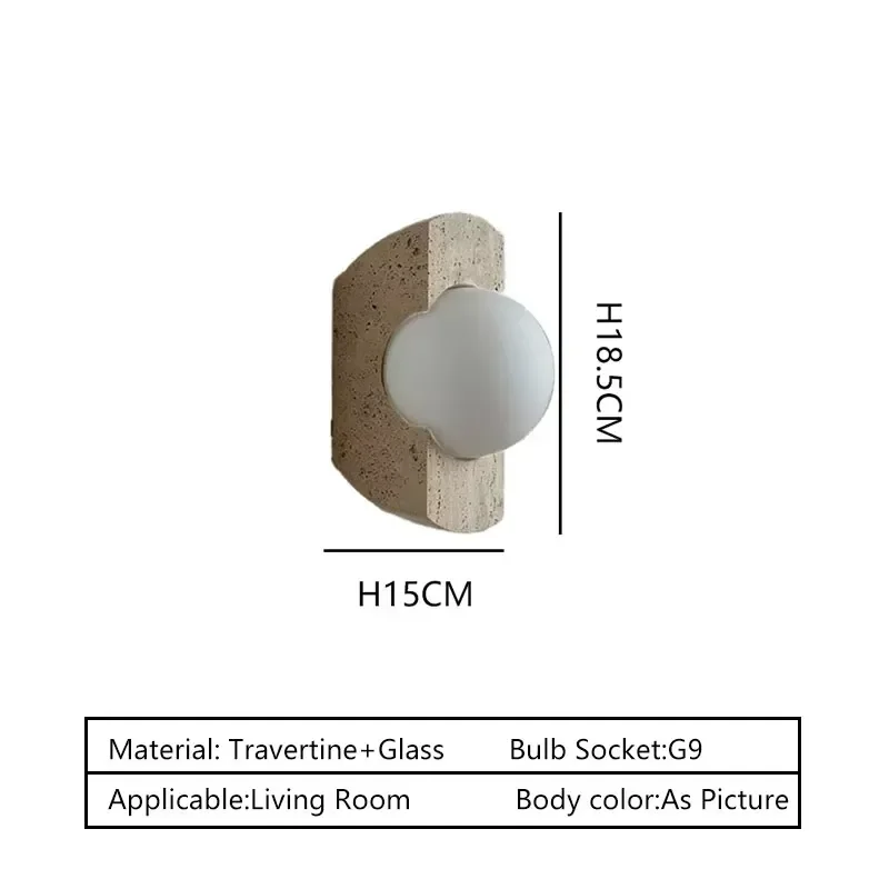 Modern Frosted Glass Sphere Wall Lamp Natural Limestone LED Light 2700K Warm White for Living Room Home Decor Fixture Natural