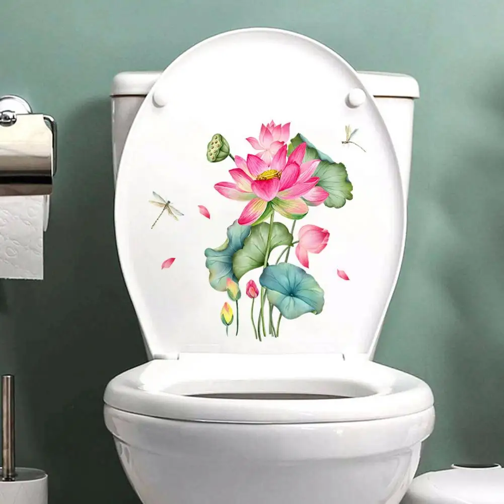 Dragonfly Lotus Flower Toilet Sticker Removable Self-adhesive Waterproof PVC Living Room Wall Art Bathroom Toilet Lid Decoration