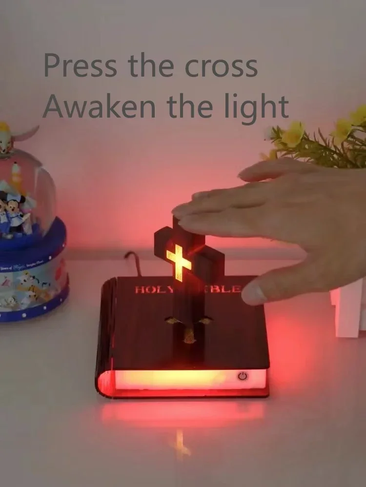 HCNT  Levitating Cross RGB LED light Christian Bible Base Personalized Gifts