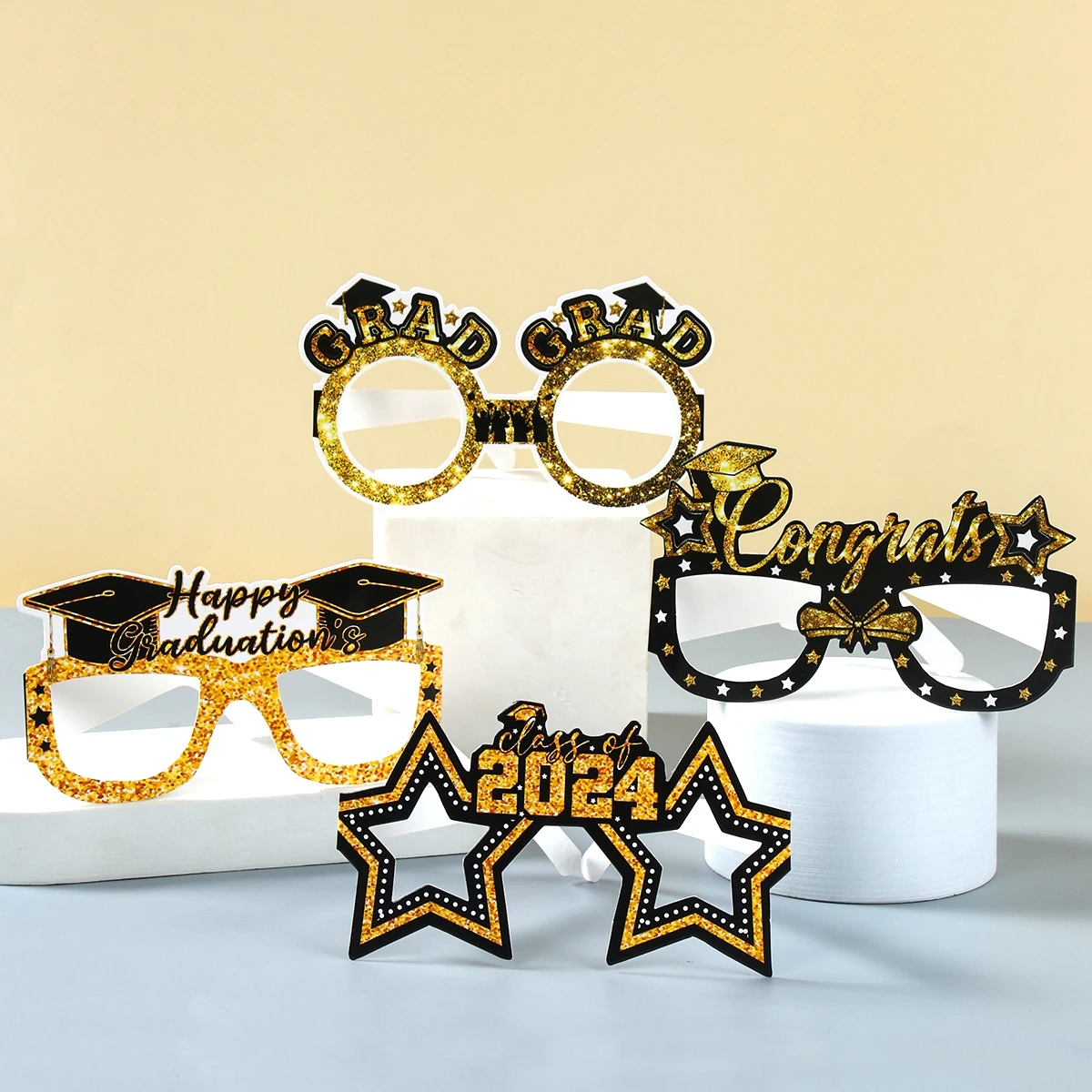 

Graduation Party Decorations 2024 Paper Glitter Glasses Happy Graduation Grad Photo Booth Props Party Supplies Graduation Gift