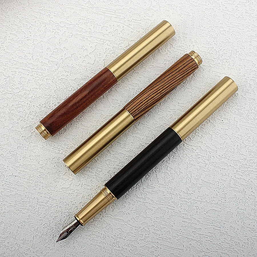 Luxury Bronze Short Wood Fountain Pen Metal Inking Pens for Office Supplies School Supplies Stationery Pens for Writing