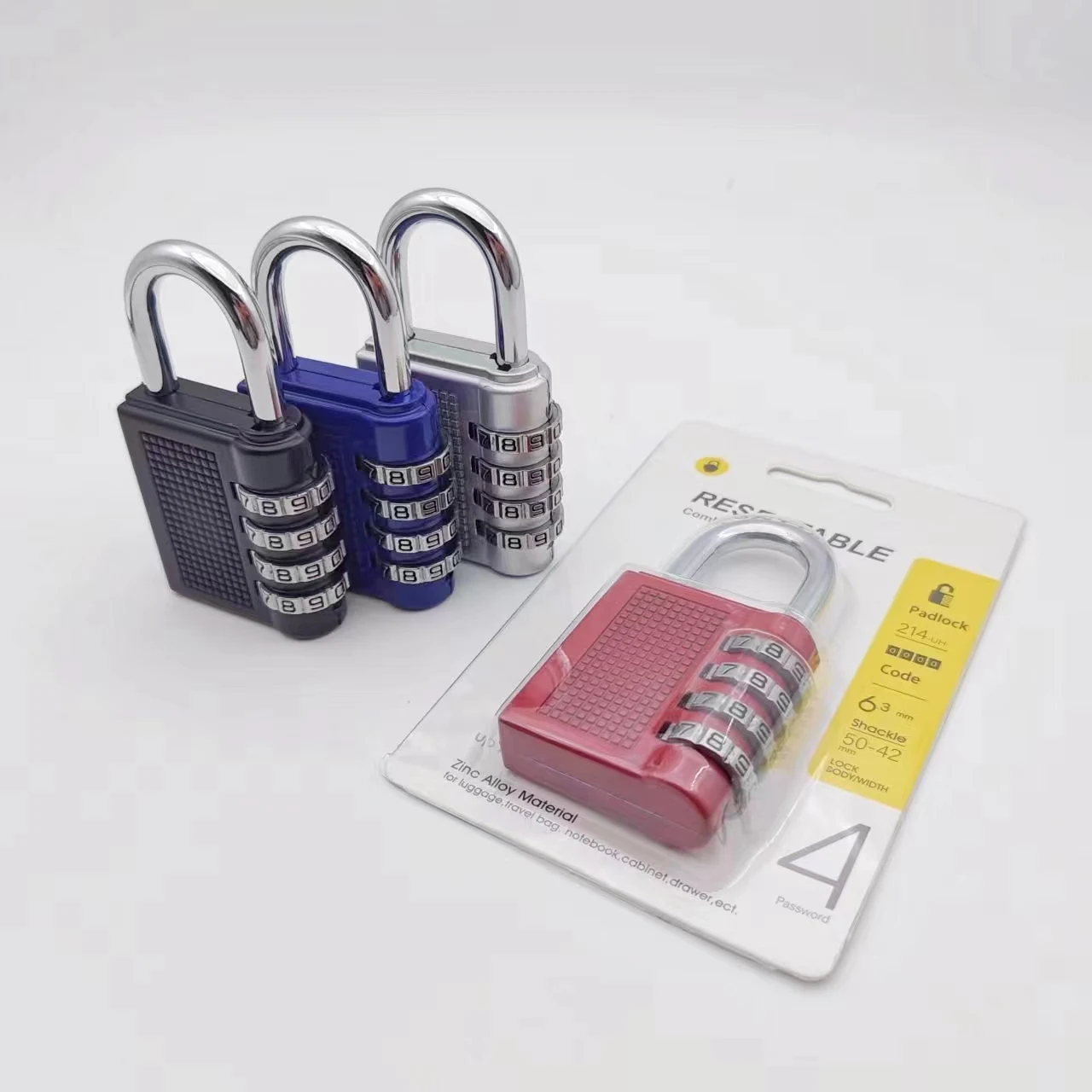 4 Dial Digit Combination Lock Outdoor Safely Code Black Heavy Duty Weatherproof Security Padlock for Luggage Zipper Cabinet