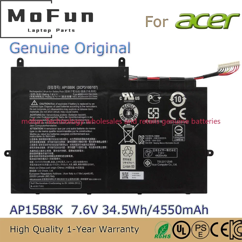 

AP15B8K 7,6 В 34,5 Втч оригинальный аккумулятор для ноутбука Acer Aspire Switch 11 В SW5-173 SW5-173P SW7-272