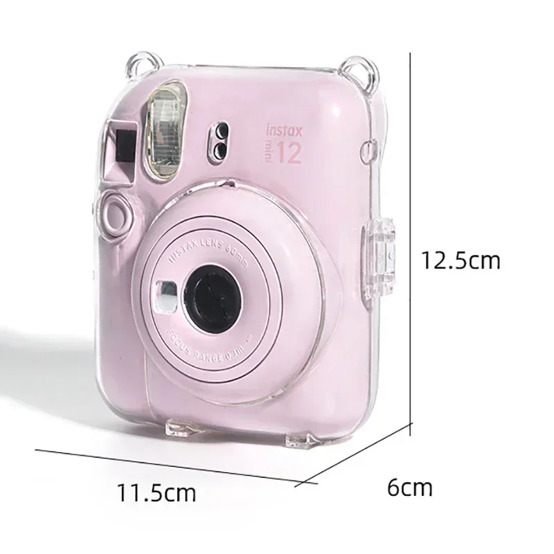 لـ Fujifilm Instax Mini 12 حافظة كاميرا شفافة غطاء حقيبة حمل واقية مع حقيبة تخزين حزام الكتف