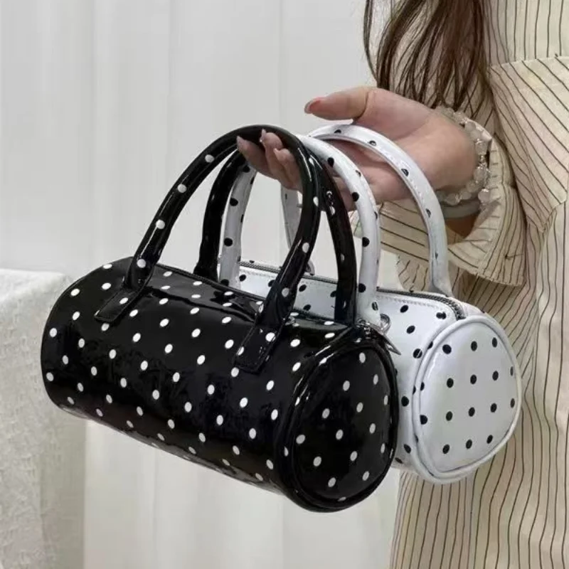 

Korean Polka Dot Cylinder Bag Mini Women's Cute Elegant Everyday Casual Shoulder Underarm Crossbody Handbag
