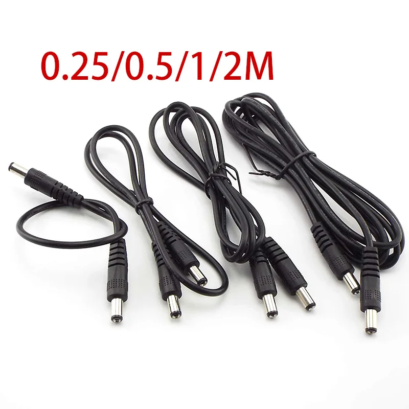 Kabel daya DC colokan 5.5x2.1mm Male ke 5.5x2.1 Male kabel konektor adaptor CCTV 12V kabel ekstensi daya 0.25m/0.5m/1 m/2m