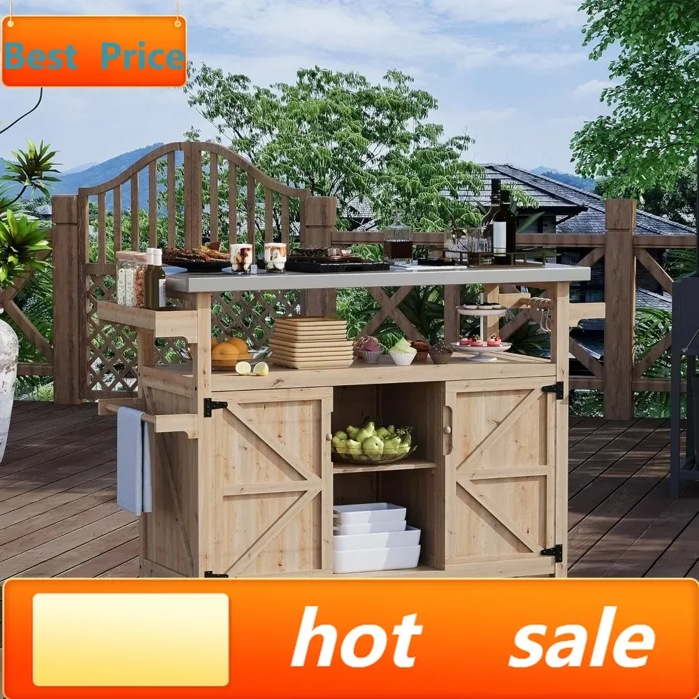 

Hot salesPortable Outdoor Kitchen Island with Stainless Steel Top and Storage Cabinet