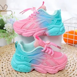 Girls Cute Gradient Mesh Sneakers Low Top Breathable glowing Platform Sports kids Shoes