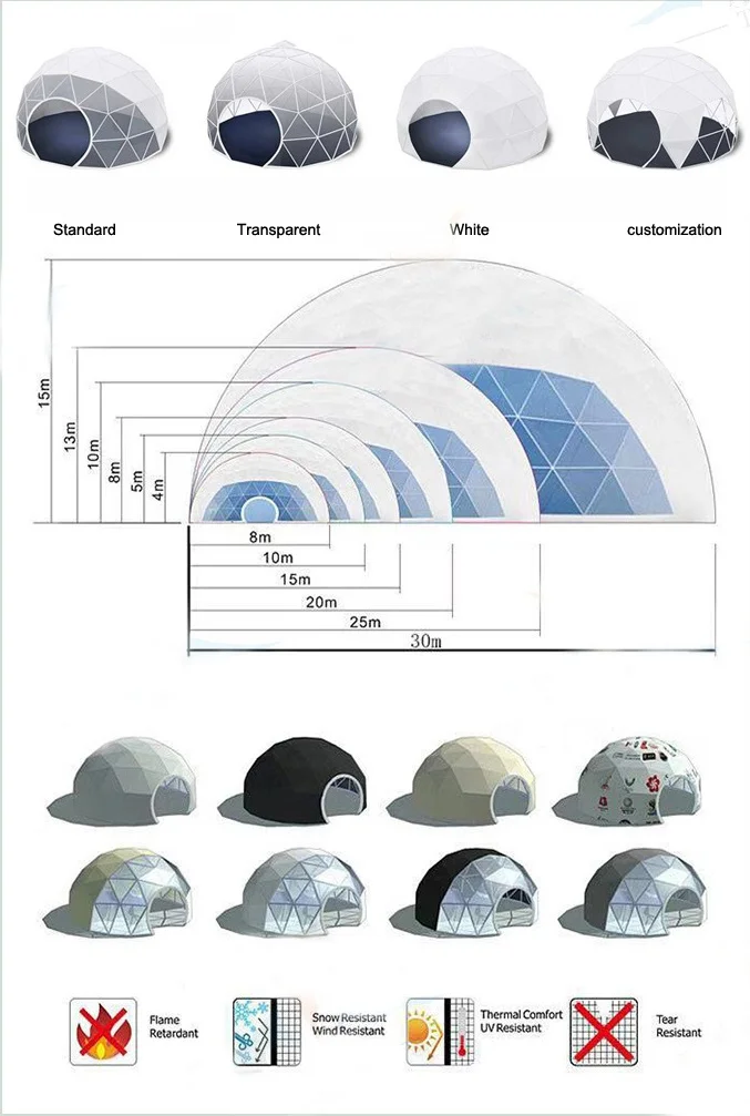 Luxury Customized Size Outdoor Camping Igloo Glamping Geodesic Dome Greenhouse for Luxury Hotel