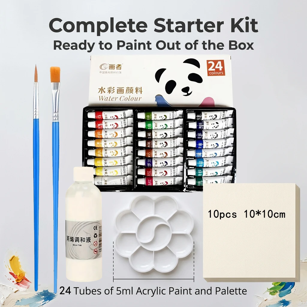 12/18/24 Color Watercolor Paints + Palette + 10 Sheets of Watercolor Paper + 2 Oil Brushes + Acrylic Blending Liquid