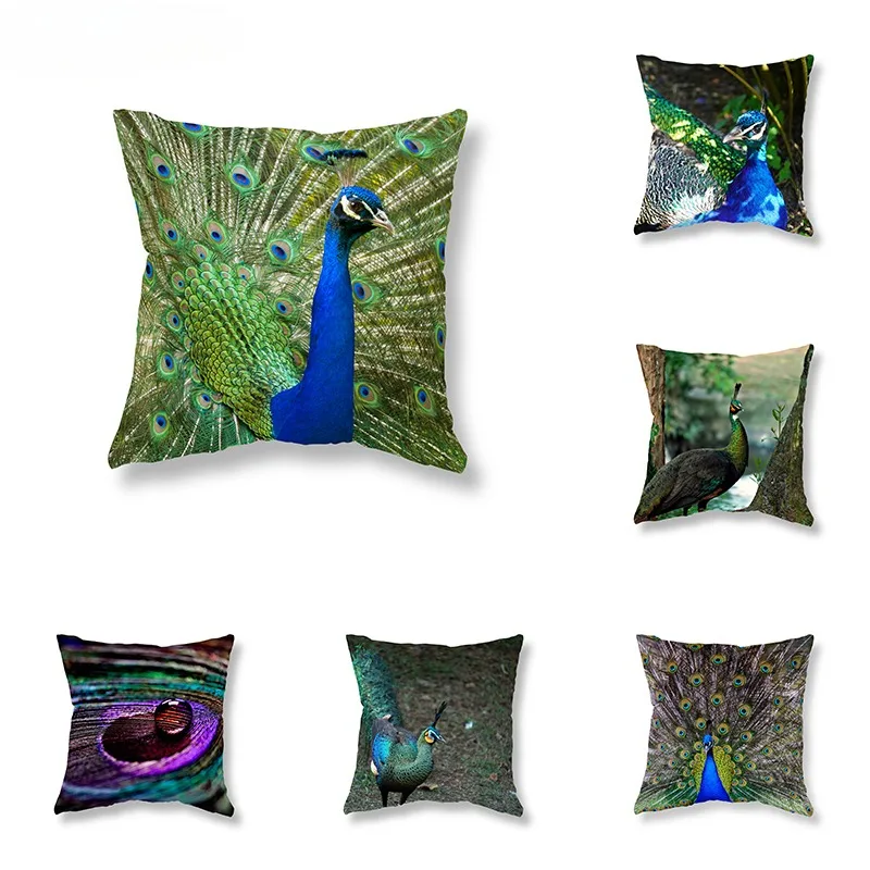 

Peacock Print Throw Pillow Cover For Sofa Bedroom Room Bedside Cushion Kids Home Decor 45x45cm