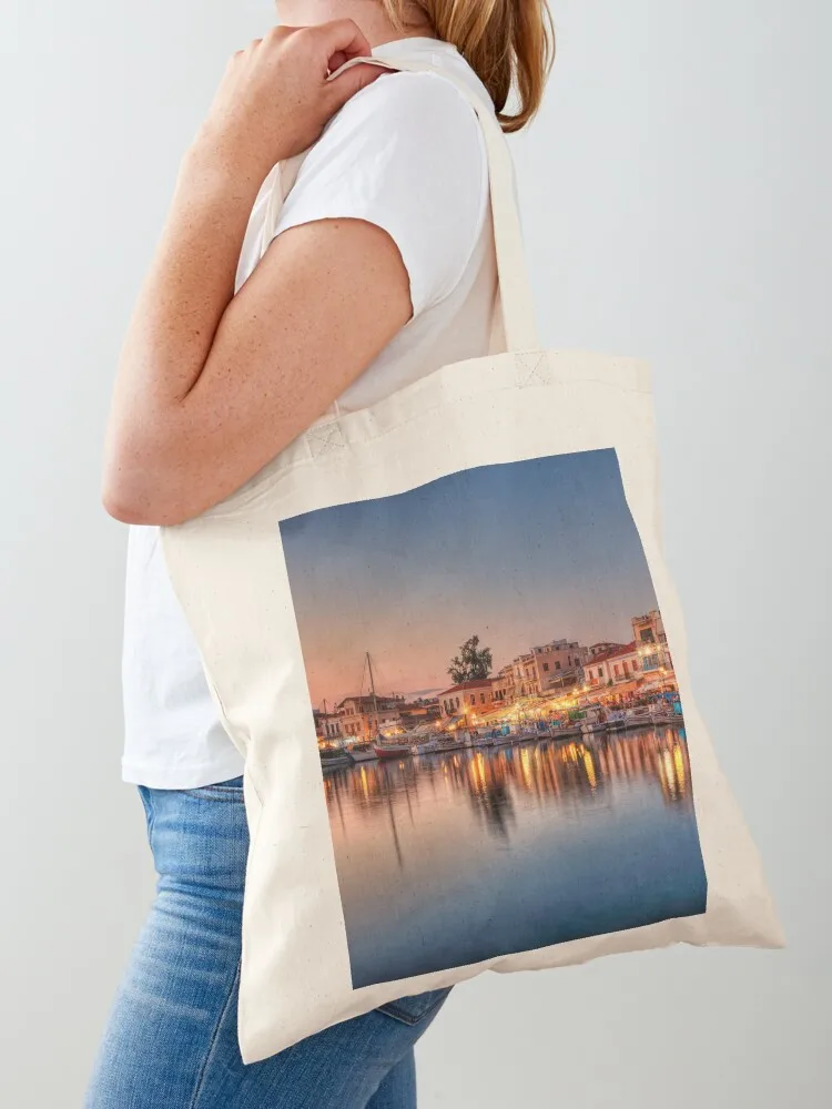 

Boats and traditional houses in the port of Aegina island, Greece Tote Bag canvas shopping bag eco pack Customizable tote bag