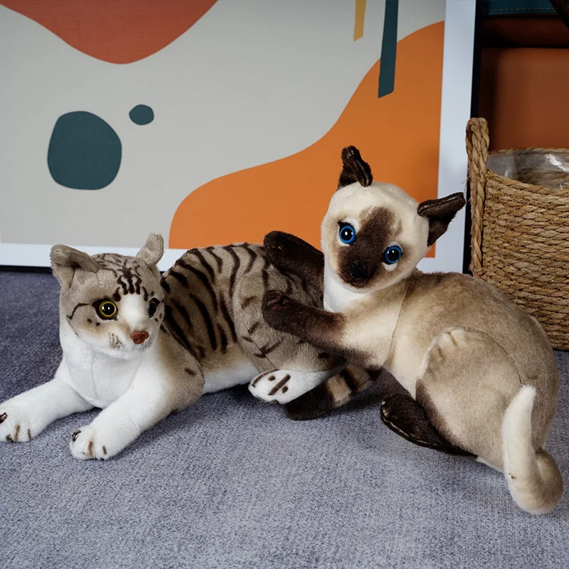 25cm/9.84in Cat Plush Toys Prone Posture Cat Doll Plushies Simulation Streak Cat Plush Toy Birthday Holiday Gift Kids Room Decor