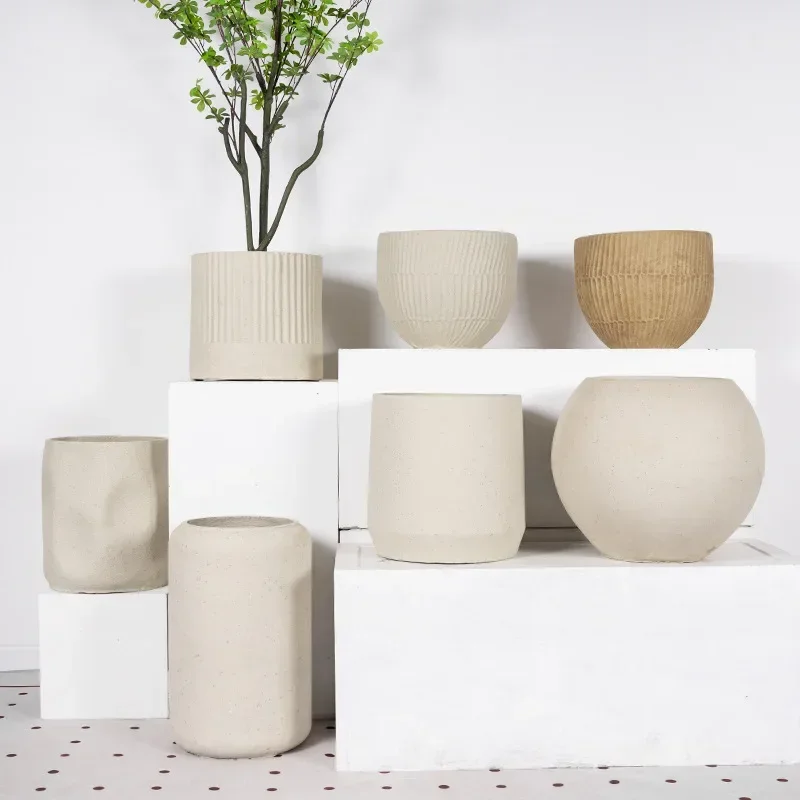 Nordic magnesium mud large diameter flower pot modern art living room shopping mall indoor retro old king large floor flower pot