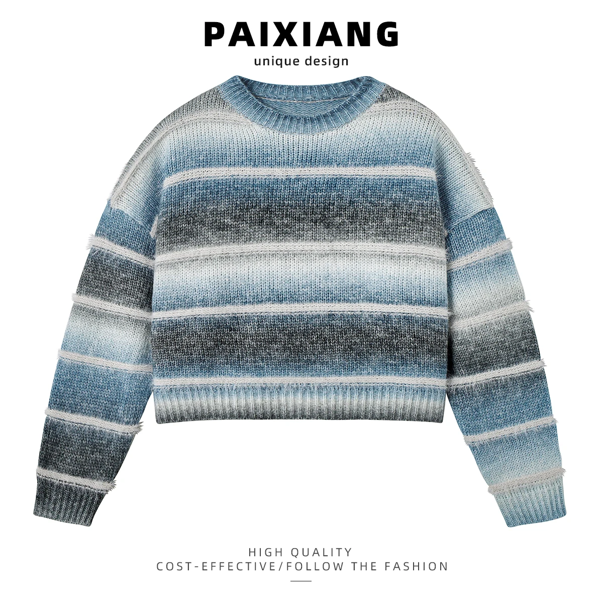 

PAIXIANG Women's adient Loose Sweater Stripe Design Winter New Sle Commute round Ne Long Sve Casual Top
