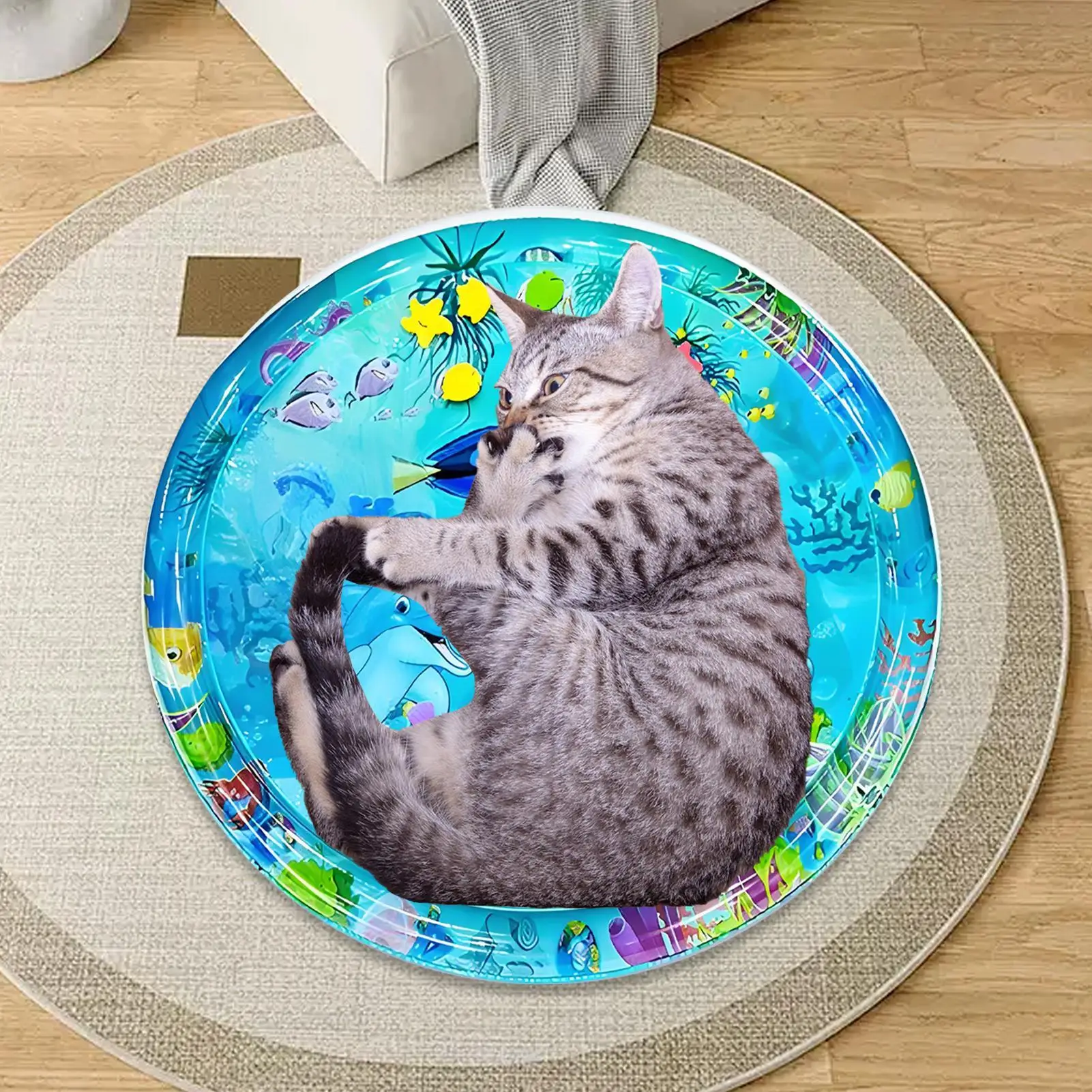 

Cat Water Mat Interactive PVC Sensory Cat Water Mat Inflatable Interactive Toy Pad Scratch Resistant Accessories for Exercise
