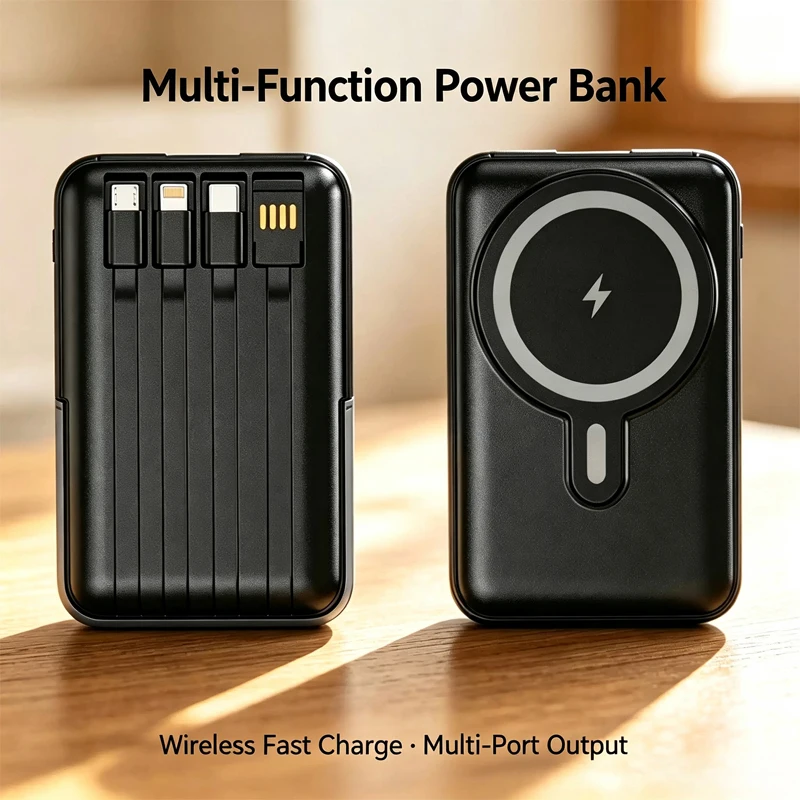 Magsafe Power Bank 10000mAh Fast Charging Portable Built-in 4 Cable External Battery For IPhone Magnetic Power bank