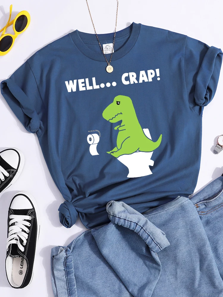 Green Little Dinosaur Is Shitting Cartoons Women Tshirt Sport Casual T Shirt Summer Sport Tee Clothing Breathable Cool Crop Top