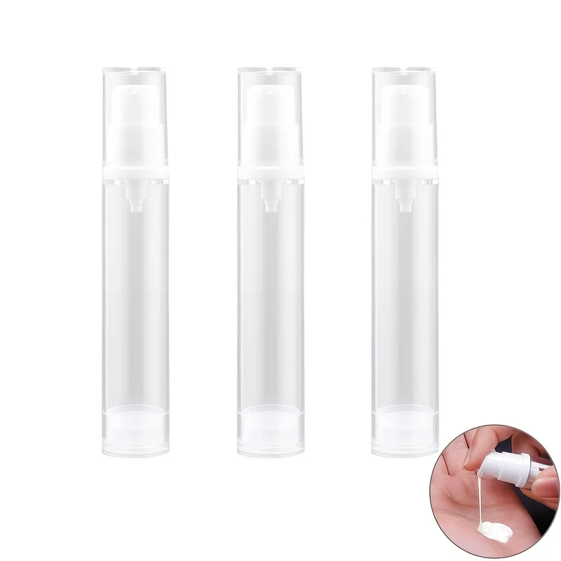 3pcs 10ml Empty Airless Pump Bottles, Transparent Travel-Sized Cosmetic Containers For DIY Foundation, Makeup