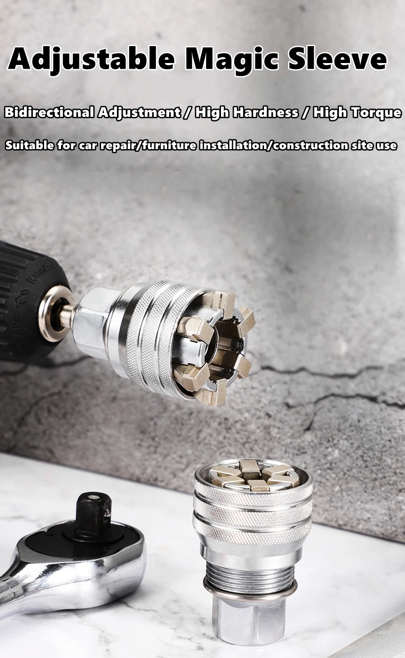 10–19 mm verstellbarer Universal-Steckschlüssel – universelle Passform für standardmäßige metrische Schrauben und Muttern, kompatibel mit 3/8-3/4 Ratschenschlüssel – Detail 1