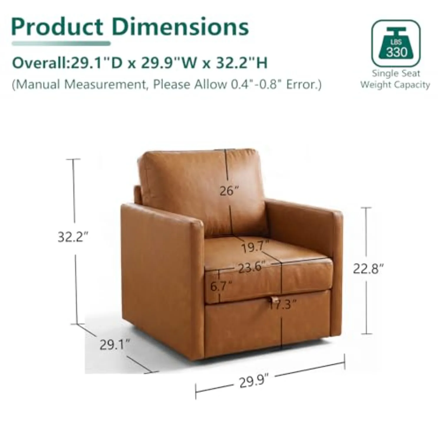 Swivel Accent Chair with Storage, Mid Century Living Room Chairs | High-Density Foam, Faux Leather, Easy to Clean
