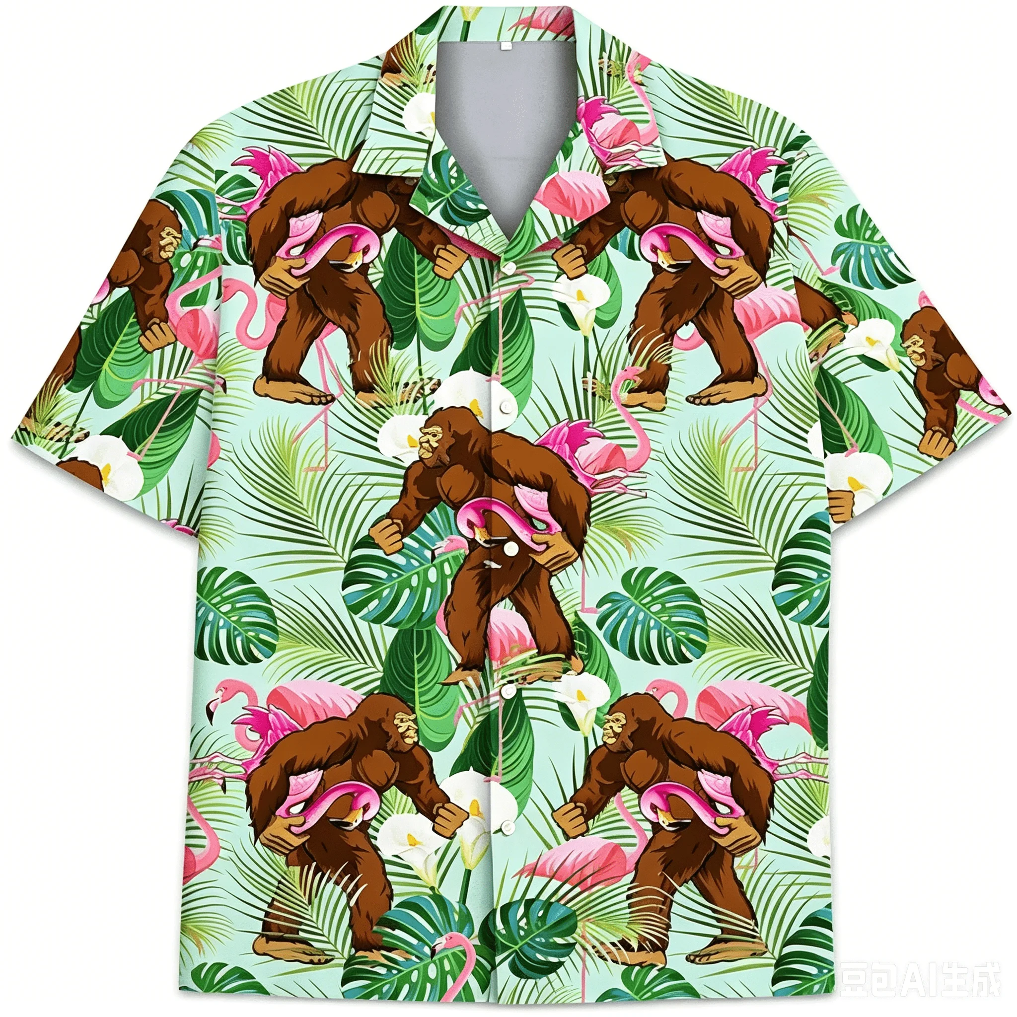 Summer Versatile Men's Casual Flower Shirt Cute Pet Tropical Plant Print Loose Beach Travel Lapel Shirt