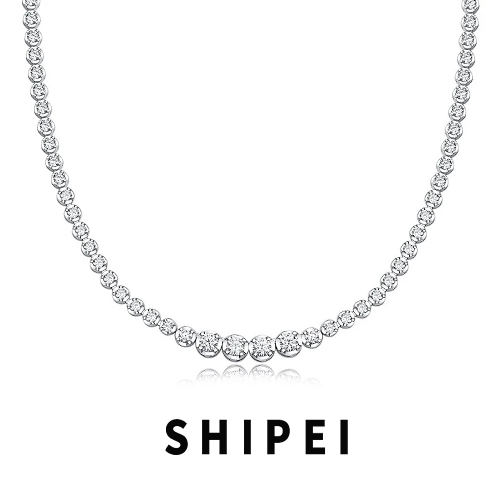 

SHIPEI Solid 925 Sterling Silver VVS1 D Color Real Moissanite Diamonds Gemstone Tennis Chain Necklace GRA Wedding Fine Jewelry