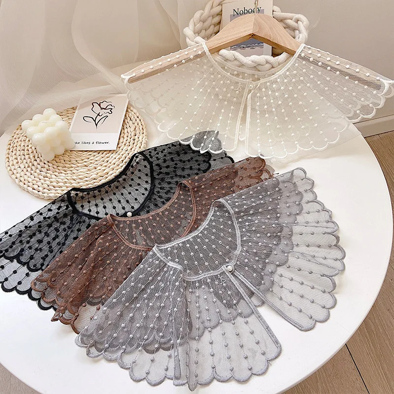 

Women's Sheer Embroidered Fake Collar Striped Detachable Doll Neck Decorative Shawl Wrap Fake Collar for Shirt Clothes Accessory