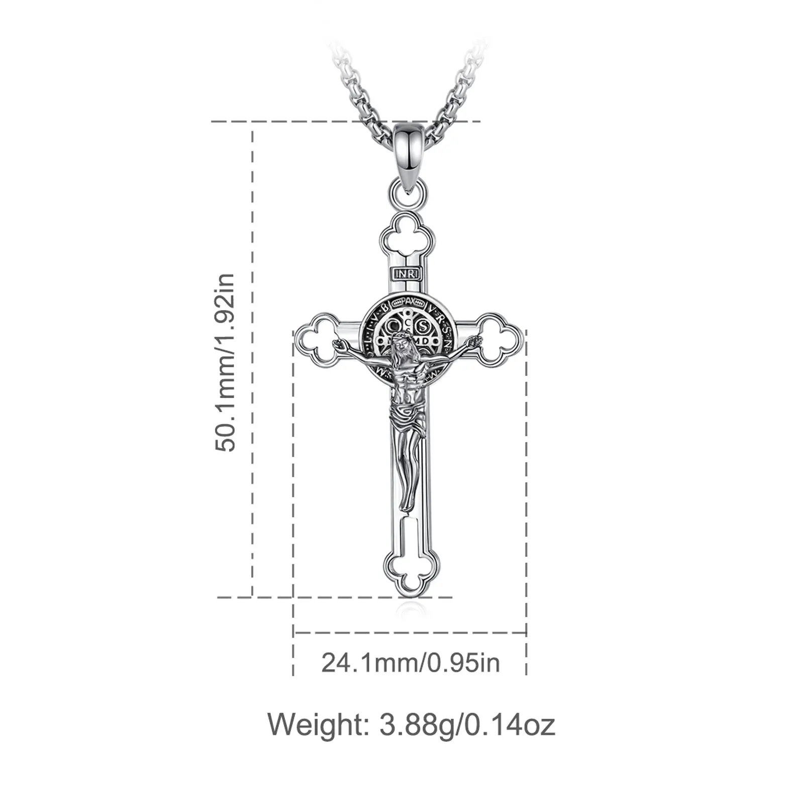 Eudora Copper Crucifix Cross Jesus Necklace Saint Benedict Pendant Catholic Amulet Christian Jewelry Fine Gift for Men Women