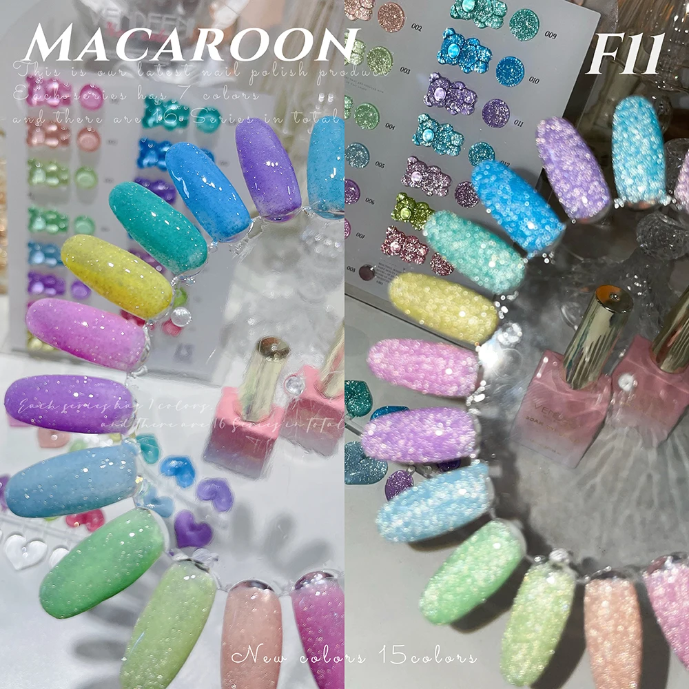 Vendeeni 15 colores/juego Macaron diamantes rotos esmalte de uñas en Gel brillo semipermanente reflectante UV LED barniz de Gel en remojo