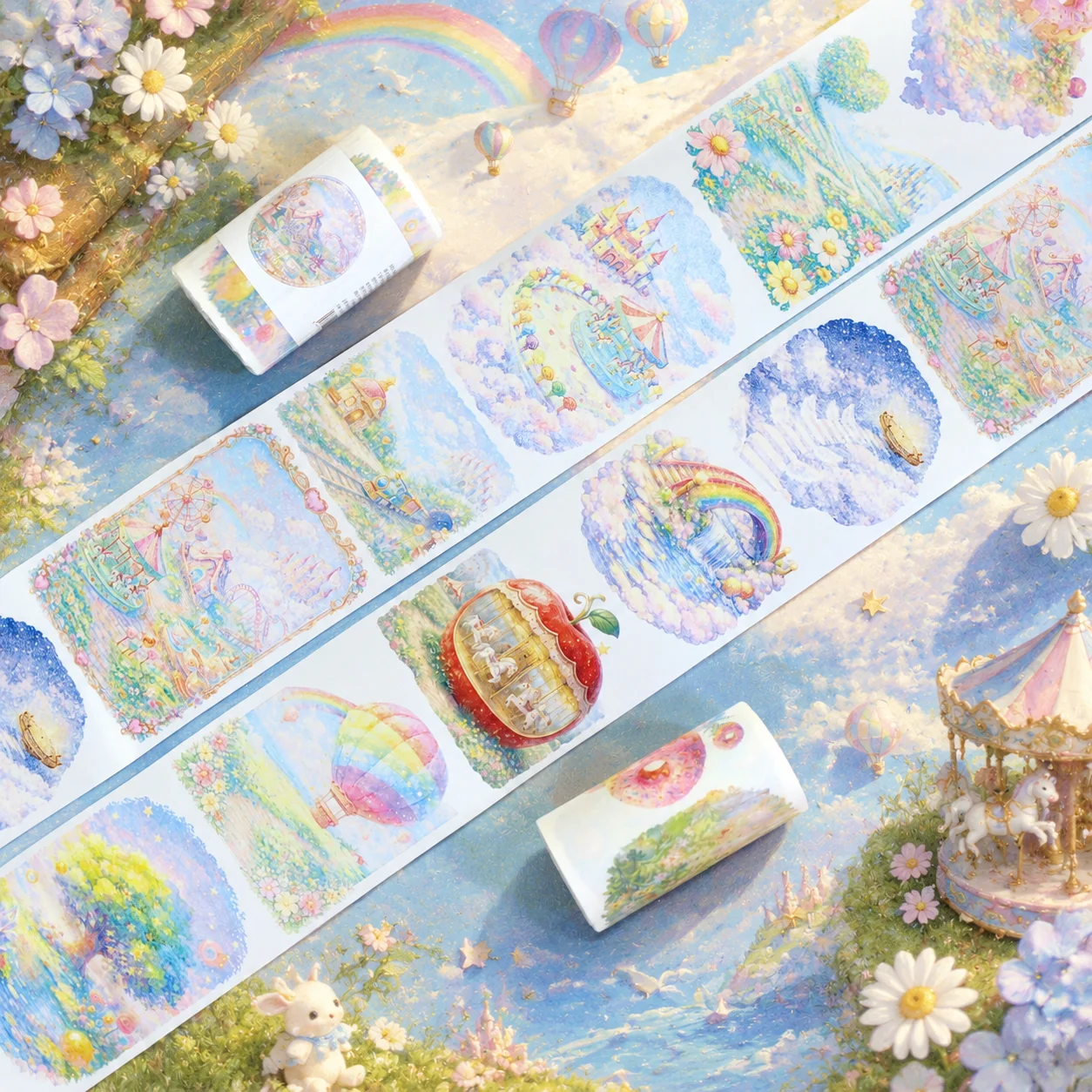 2m/Roll Amusement Park Washi Tape Rainbow Masking Tape Decorative Adhesive Stickers For Planner Scrapbooking Journal