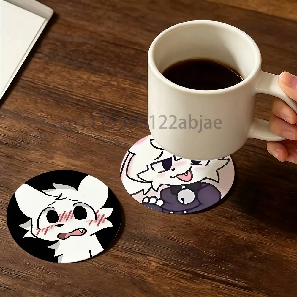 B-Boykisser Silly Cat Round Wooden Coaster Decorative Coffee Cup for Use in Coffee Shops Bars
