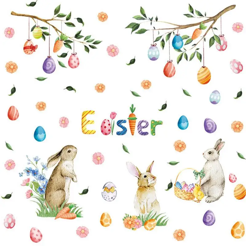 

Easter Wall Decals Easter Eggs Bunny Stickers Holiday Decals Bunny Rabbit Window Clings Cute Bunny Wall Stickers Party Supplies