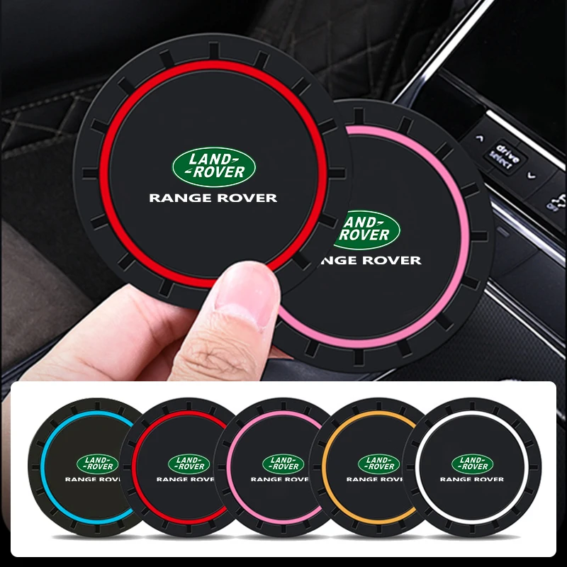 2Pcs Car Logo Water Coaster Console Silicone Water Cup Non-Slip Mat For Land Rover Freelander L2 LF Range Rover Evoque 3 4 Disco