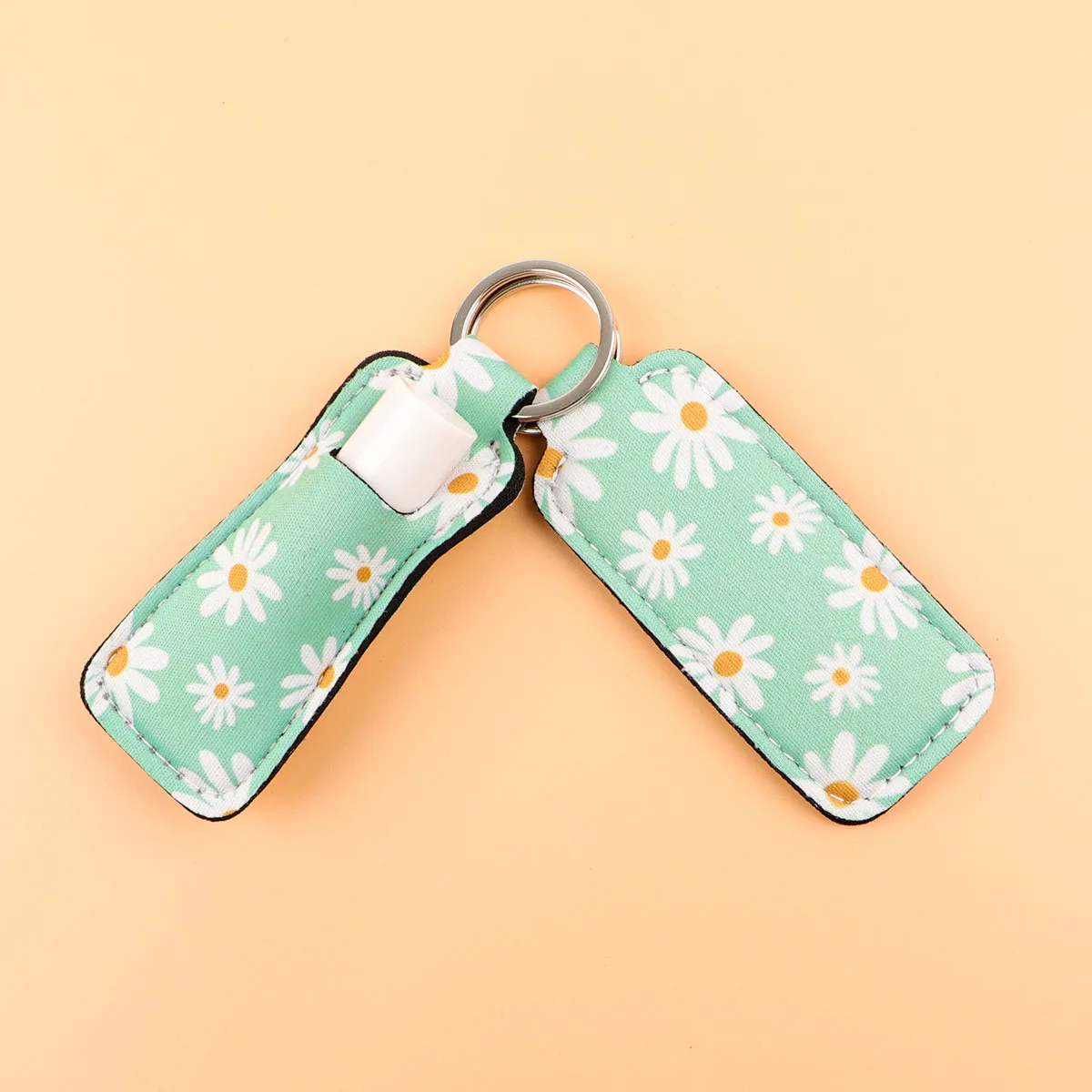 Vintage Printed Fresh Daisy Lip Balm Holder Keychain Clip On Lipstick Sleeve Bag Charm Keyring Travel Accessory Gifts for Friend