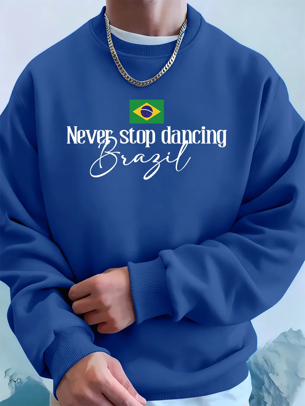 لا تتوقف أبدًا عن الرقص البرازيل المطبوعة الرجال البلوز الشتاء Crewneck هوديس الشارع الصوف الدافئة فضفاض القمم ملابس رجالية عادية
