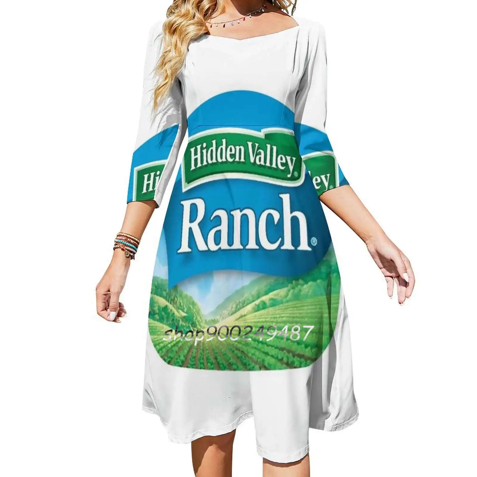 Hidden Valley Ranch Square Neck Dress Cute Loose Print Dresses Elegant Beach Party Dress Hidden Valley Ranch Dressing Food Meme