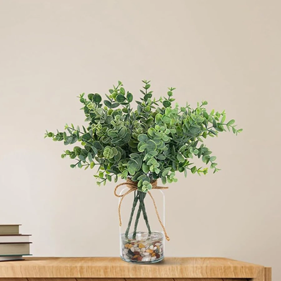 

Artificial Plastic Plants Leaves Green Eucalyptus Branch Yard Garden Vase Home Room TableFestival Wedding Decor Faux Fake Flower