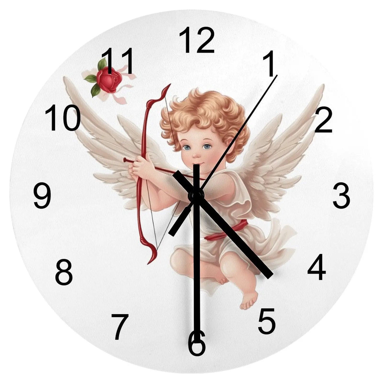 Study Wall Clock Wings Cherub Cupid Angel Clocks 12 inch Mute Wood Round 3D Display Durable Rustic