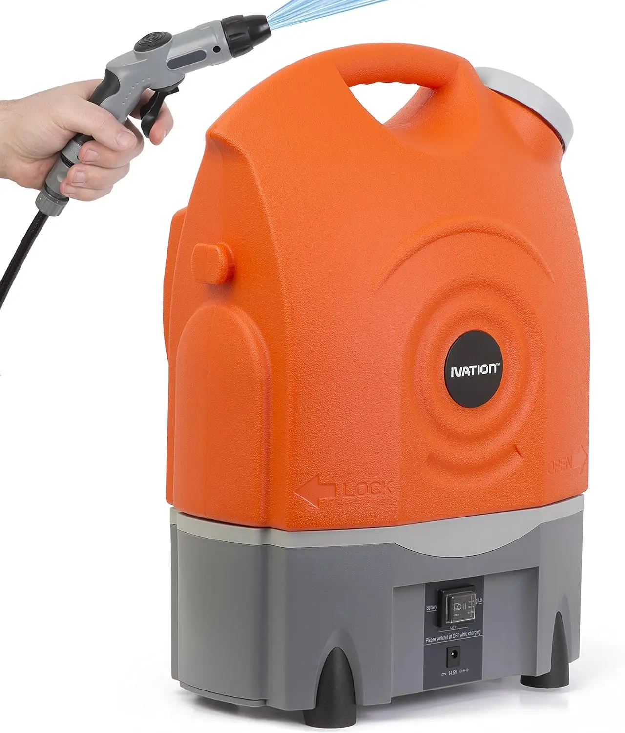 Multipurpose Portable Spray Washer w/Water Tank - Runs on Built-in Rechargeable Battery, Home Plug and 12v Car Plug - In