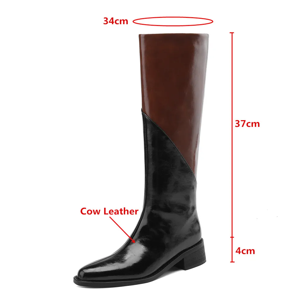 MILI-MIYA New Arrival Mixed Color Women Cow Leather Knee High Boots Thick Heels Classic Round Toe Plus Size 34-42 Handmade